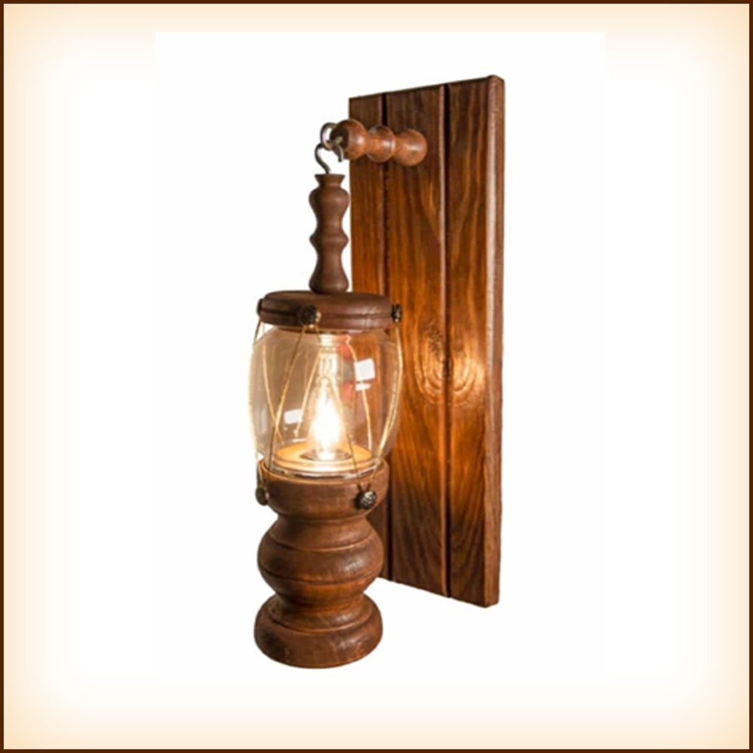 Wooden Wall Sconce Oil Lamp Looking Vintage Wooden Lamp Etsy