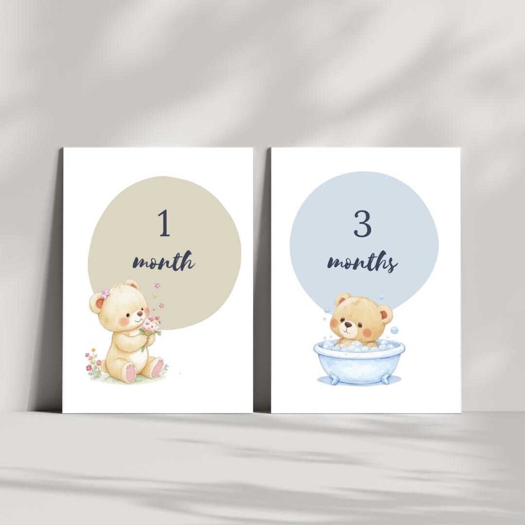 Baby Monthly Milestone Cards – 12 A5 Printable Photo Props – Digital ...