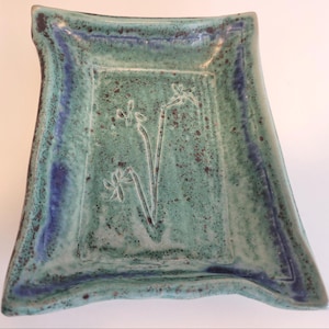 Vintage Studio Pottery Trinket Dish Signed "PK" Blue Green Catchall Handmade Ceramic Jewelry Tray