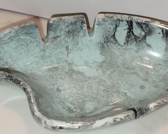 Posacenere vintage in ceramica di metà secolo, grigio marmorizzato, color acquamarina, portagioie, decorazione atomica, ceramica senza marchio
