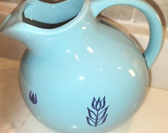 Vintage USA Pottery Pitcher: Robin's Egg Blue Tulip Stoneware Vase