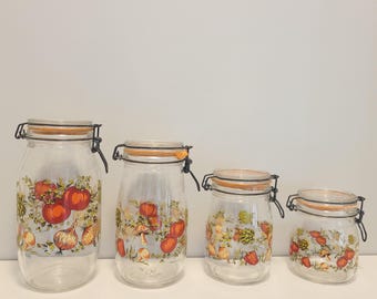 Vintage French Glass Canister Set Le Parfait Style Pantry Jars Farmhouse Kitchen Storage Collection