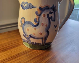 Brocca vintage M.A. Hadley con cavallo, dipinta a mano, in gres, Kentucky Pottery Farm Folk Art, lattiera