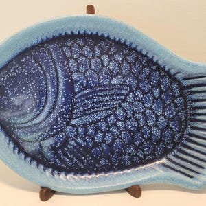 Vintage Country Originals Blue Fish Platter Stoneware Coastal Serving Tray Cottage Kitchen Decor