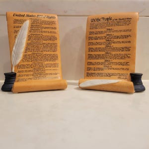 Vintage Lenox Bill of Rights Constitution Figurines Pair, Patriotic Scroll Decor