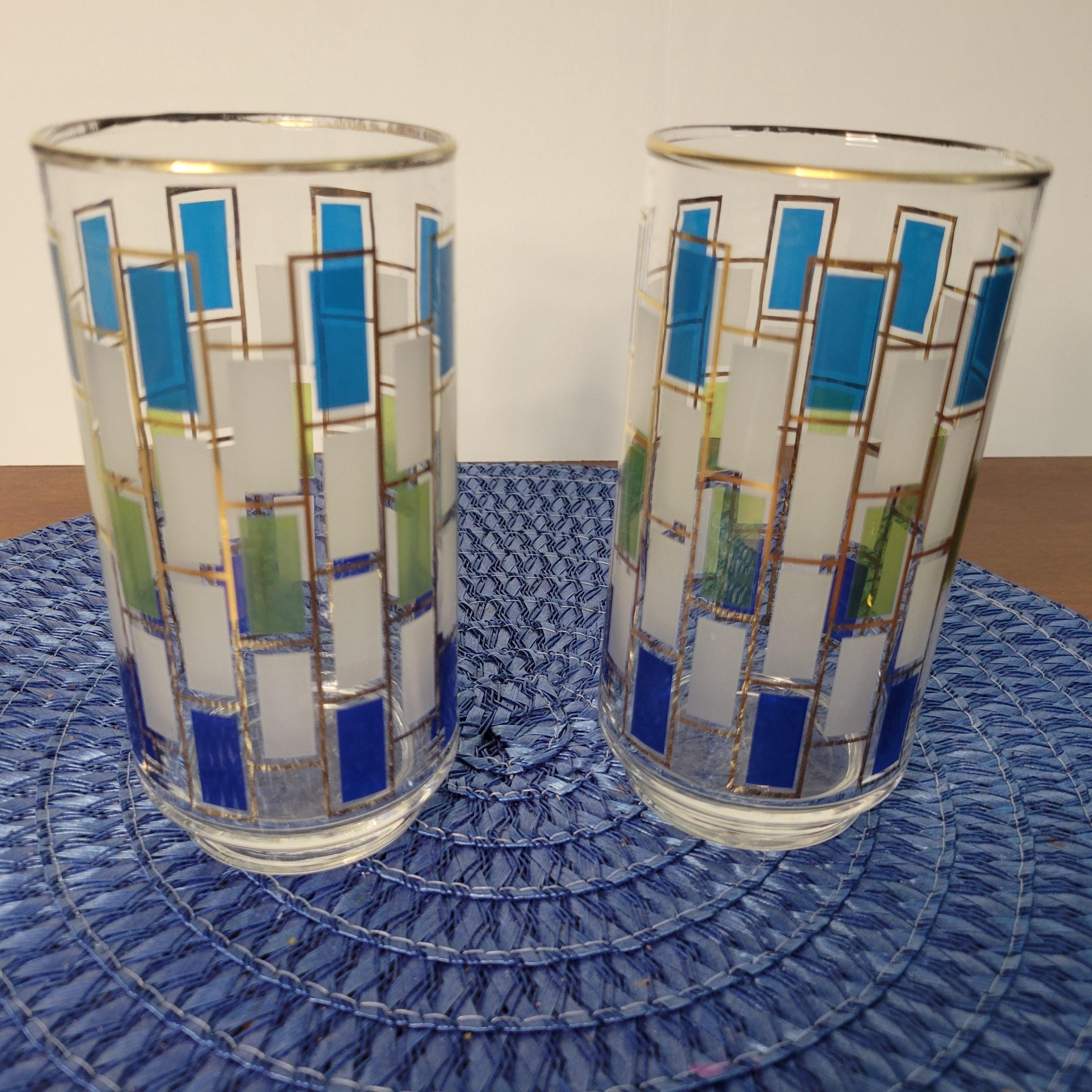 Vintage Gold Blue Water Glasses - Etsy