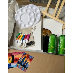Kit de pintura y bebida para dos / Arte para una cita nocturna
