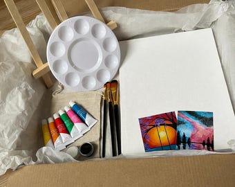 Sip and Paint Art Kit voor één | Solo-date-avond, creatief cadeau