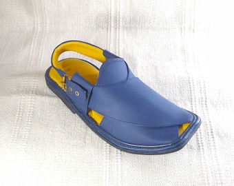 Sandali chappal Kaptaan peshawari da uomo in pelle blu fatti a mano
