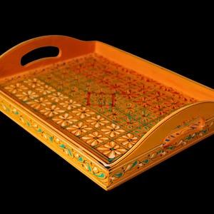 Handcrafted Pakistani Wooden Serving Tray - Vibrant Traditional Folk Art Design - Artisan Home Decor & Gift