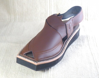 メンズ ブラウン ハンドメイド レザー Kaptaan peshawari チャッパル サンダル