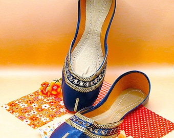 Blau Pakistanische Indische Khussa Traditionelle Frauen Schuh Jutti Stickerei Lässige Fancywear Handgemachte