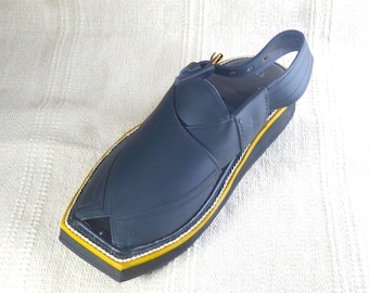 メンズ ブラック ハンドメイド レザー Kaptaan peshawari チャッパル サンダル