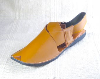 メンズ ブラウン ハンドメイド レザー Kaptaan peshawari チャッパル サンダル