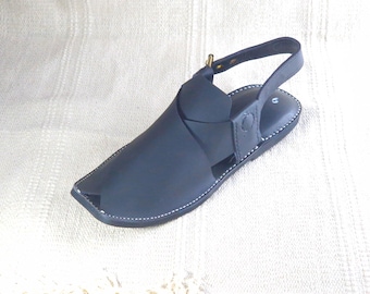 メンズ ブラック ハンドメイド レザー Kaptaan peshawari チャッパル サンダル