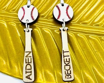 baseball earrings, baseball mom, baseball travel team, baseball bat earrings, baseball, custom baseball earrings, custom earrings