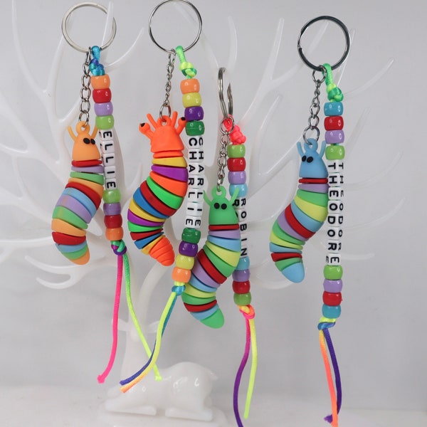 Personalised Bead Keyring with Multi-Coloured Slug Charm