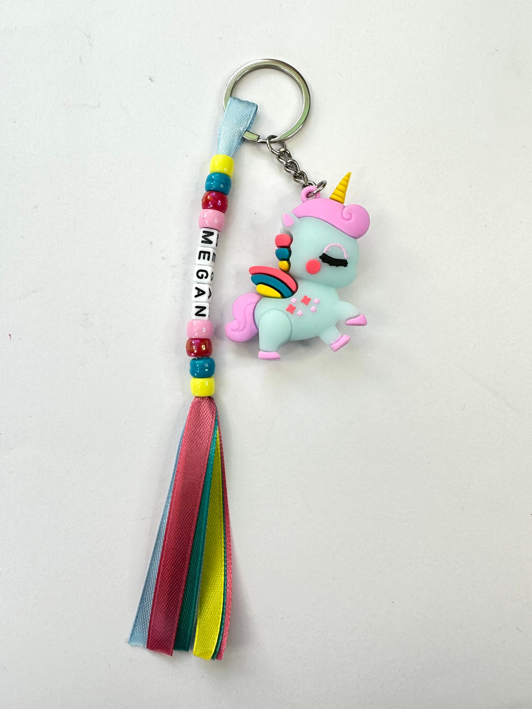 Personalized Colourful Bead Keyring, Large Fantasy Cartoon Rainbow Unicorn