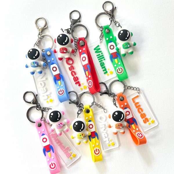 Personalised Large Colourful Cartoon Astronaut Keyring with Strap