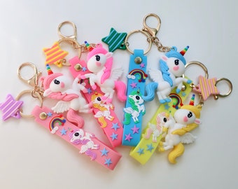 Personalised Large Fantasy Cartoon Rainbow Unicorn Keyring