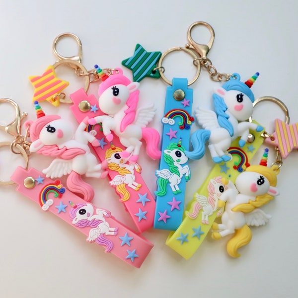 Personalised Large Fantasy Cartoon Rainbow Unicorn Keyring