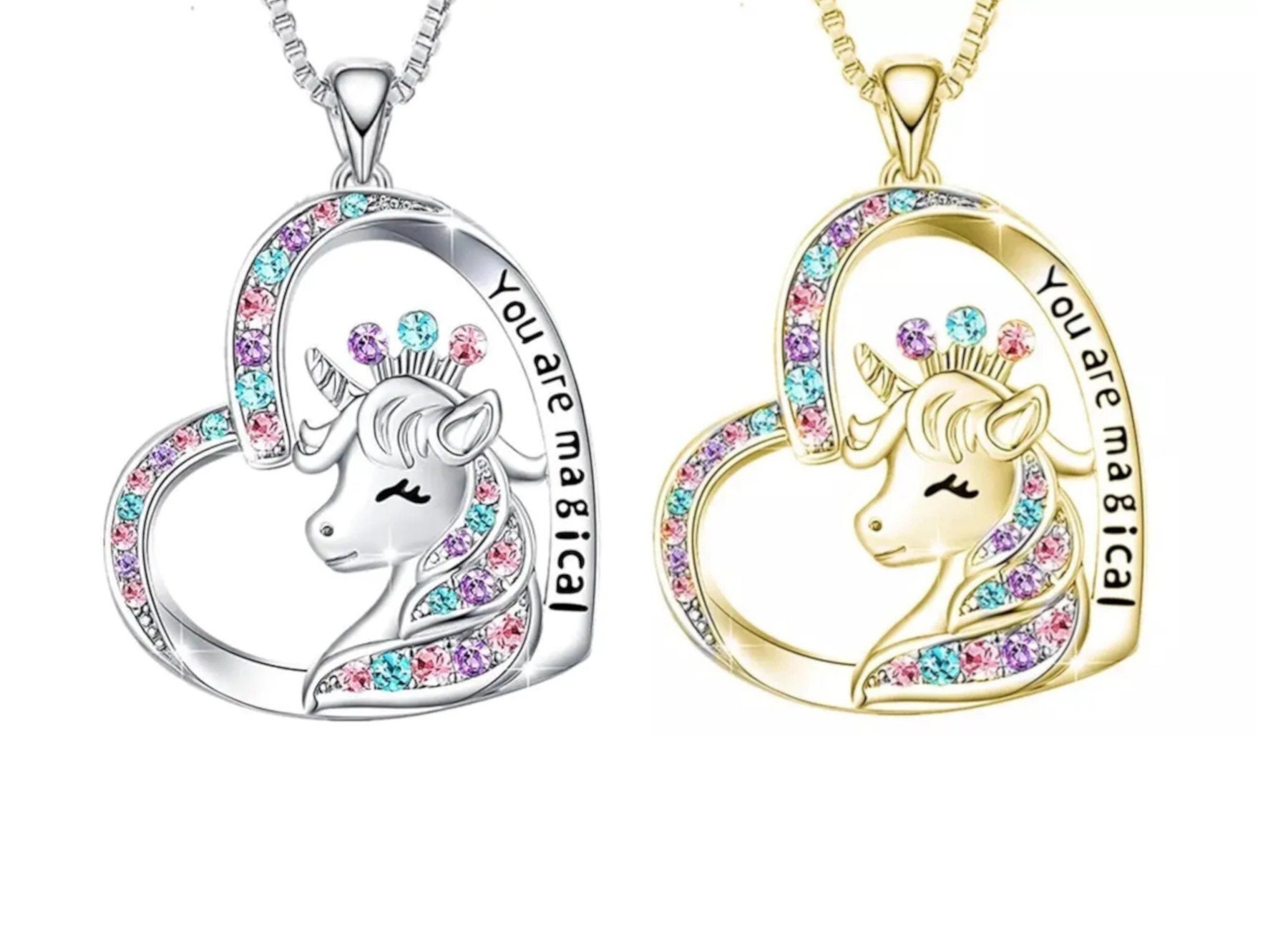 Unicorn Crystal Pendant with Elegant Organza Ribbon Necklace – Bellizza  Design