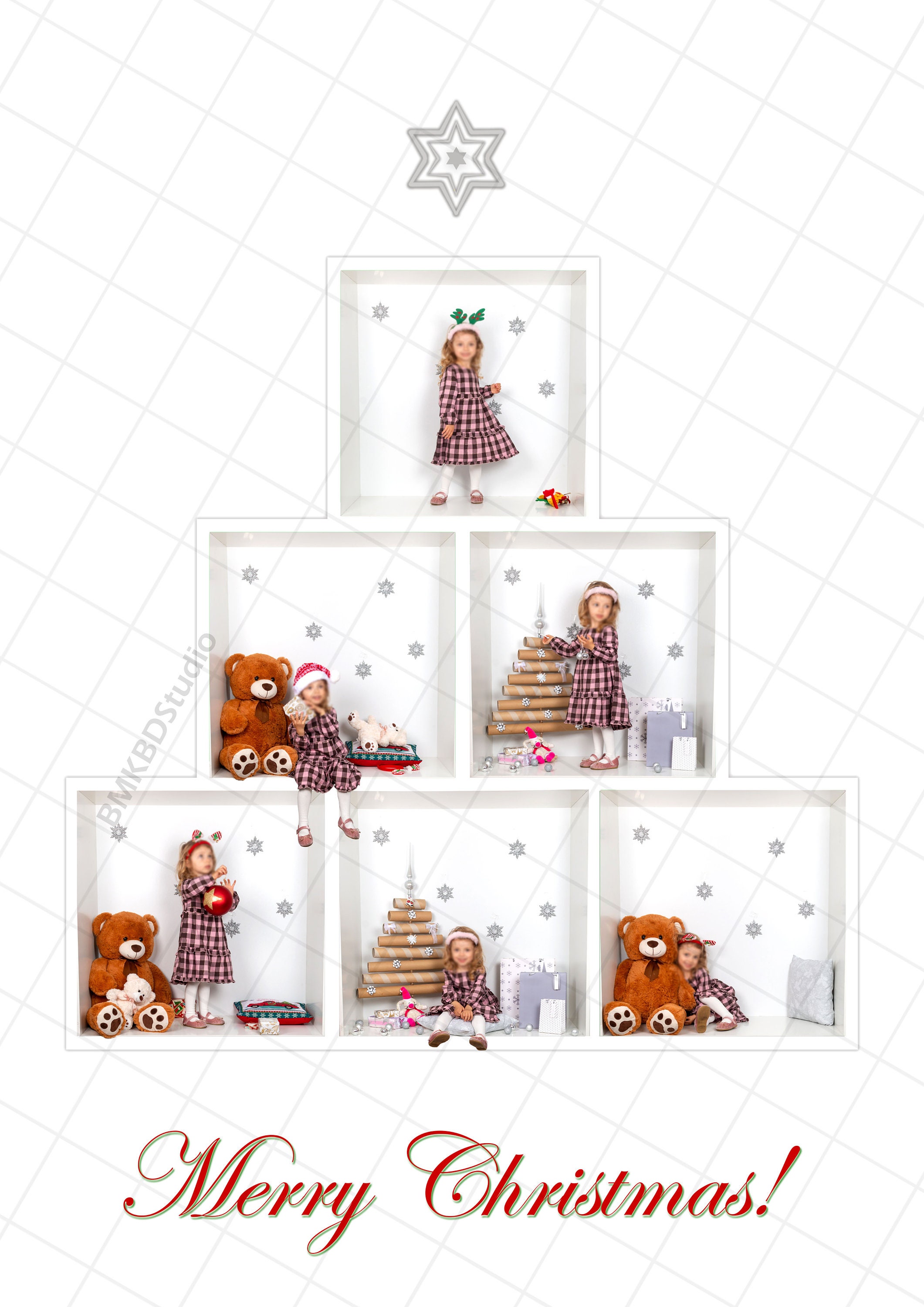 Christmas Tree Collage Template PSD, Christmas Tree 6 Box Template for