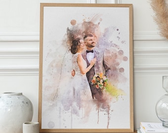 Custom Watercolor Couple Portrait From Photo, Personalized Christmas Gift for Her, Wedding Gift For Couple, Anniversary Gift For Boyfriend
