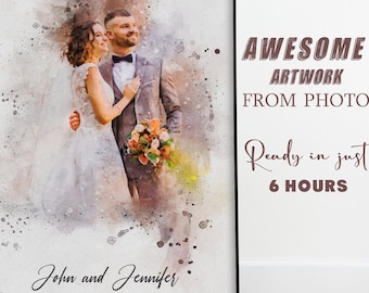 Custom watercolor portrait from photo,, personalized watercolor portrait, wedding, anniversary, engagement gift, Painting From Photo_Art
