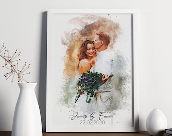 Custom Watercolor Couple Portrait From Photo, Wedding Anniversary Gift (Digital Download)