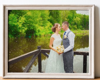 Retrato personalizado en acuarela a partir de una foto, regalo de boda personalizado (pintura digital)