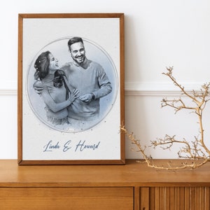 Eén lijntekening, aangepast paarportret, aangepast familiecadeau, gepersonaliseerd huwelijksverjaardagscadeau, aangepaste lijn van foto