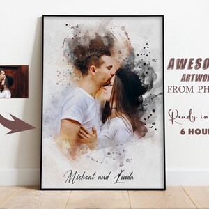 Custom Watercolor Couple Portrait From Picture, Watercolour Couple Portrait from Photo, Custom Engagement Gift, Custom Anniversary Gift,