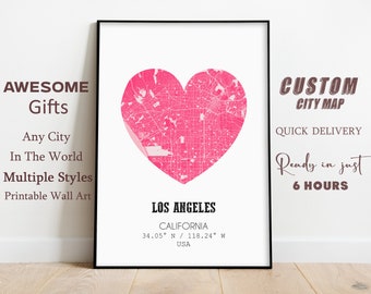 Custom Map Print, Custom City Map, Personalized Print, Travel Map Gift, Anniversary Gift For Her, Any City Art, DIGITAL DOWNLOAD