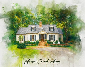 Home portrait, house painting, housewarming gift, our first home sign, home sweet home sign, watercolor home, house portrait, realtor gift