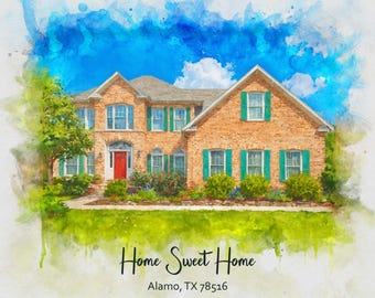 Retrato personalizado de la casa de la acuarela, pintura de la casa de la acuarela, regalo personalizado de bienvenida, regalo del primer hogar, regalo de cierre del agente inmobiliario, retrato del hogar