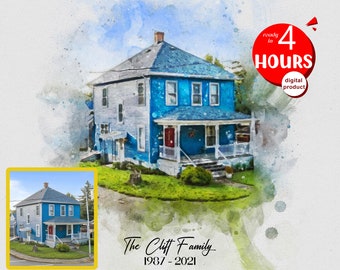 Custom Watercolor House Portrait, Personalized Home Painting (Digital Product)
