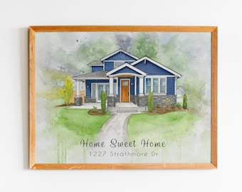 Home portrait, house painting, housewarming gift, our first home sign, home sweet home sign, watercolor home, house portrait, realtor gift