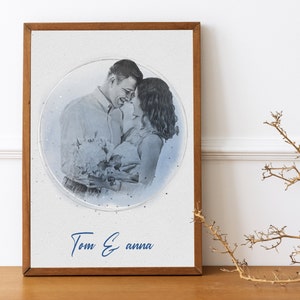 Aangepaste lijntekening, eerste jubileumcadeau, portret van foto, cadeau voor vriend, uniek echtgenootcadeau, lesbisch cadeau, cadeau voor hem