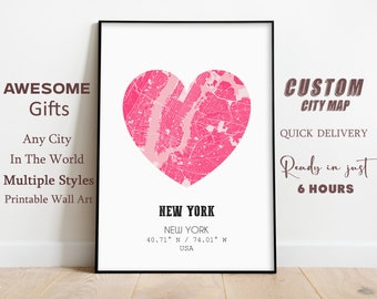 Custom Map of Your City, Any Town with Street Name, Digital Download, Personalized City Map, Map Poster, Our First Home Map,