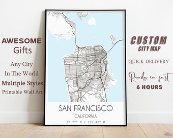 CUSTOM CITY Map, Personalized Map Poster, Printable Map Wall Art, Instant Download Map of Your Location, Any Town, City, Map Gift, DIGITAL