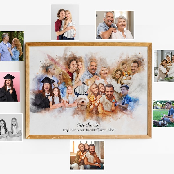 Benutzerdefiniertes Familienporträt vom Foto, Verstorbene Geliebte zum Porträt hinzufügen, Person zum Familienfoto hinzufügen, Benutzerdefiniertes Familiengemälde vom Foto