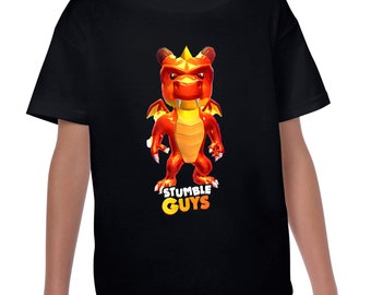 Maglietta gioco Stumble Guys Skin INFERNO DRAGON t-shirt bambino e bambina 100% Cotone black t-shirt