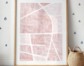Blush Pink Abstract Print | Mosaic Shapes Poster | Minimalist Wall Art