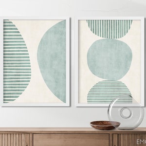 Light Green Set of Two Prints Modern Wall Art Set of 2 Sage Green Light Teal Blue Green Abstract 30x40 24x36 18x24 Original Modern Art