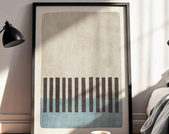 Neutral Blue Beige Charcoal Stripes Elegant Minimalist Artwork