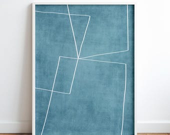 Calm Blue Abstract Print for Living Room — Minimalist Geometric Wall Art