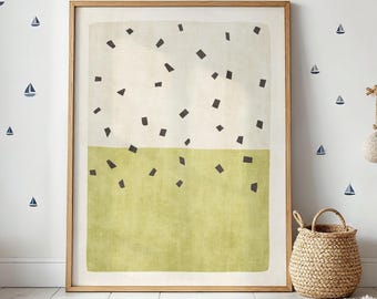 Minimalist Neutral Green Art Print, Modern Japandi Landscape Home Wall Decor
