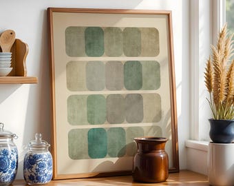 Muted Green Tones Abstract Geometric Rounded Rectangles Artwork