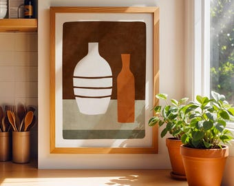 Abstract Still Life: Modern Vases in Earthy Tones Minimalist Original Artwork